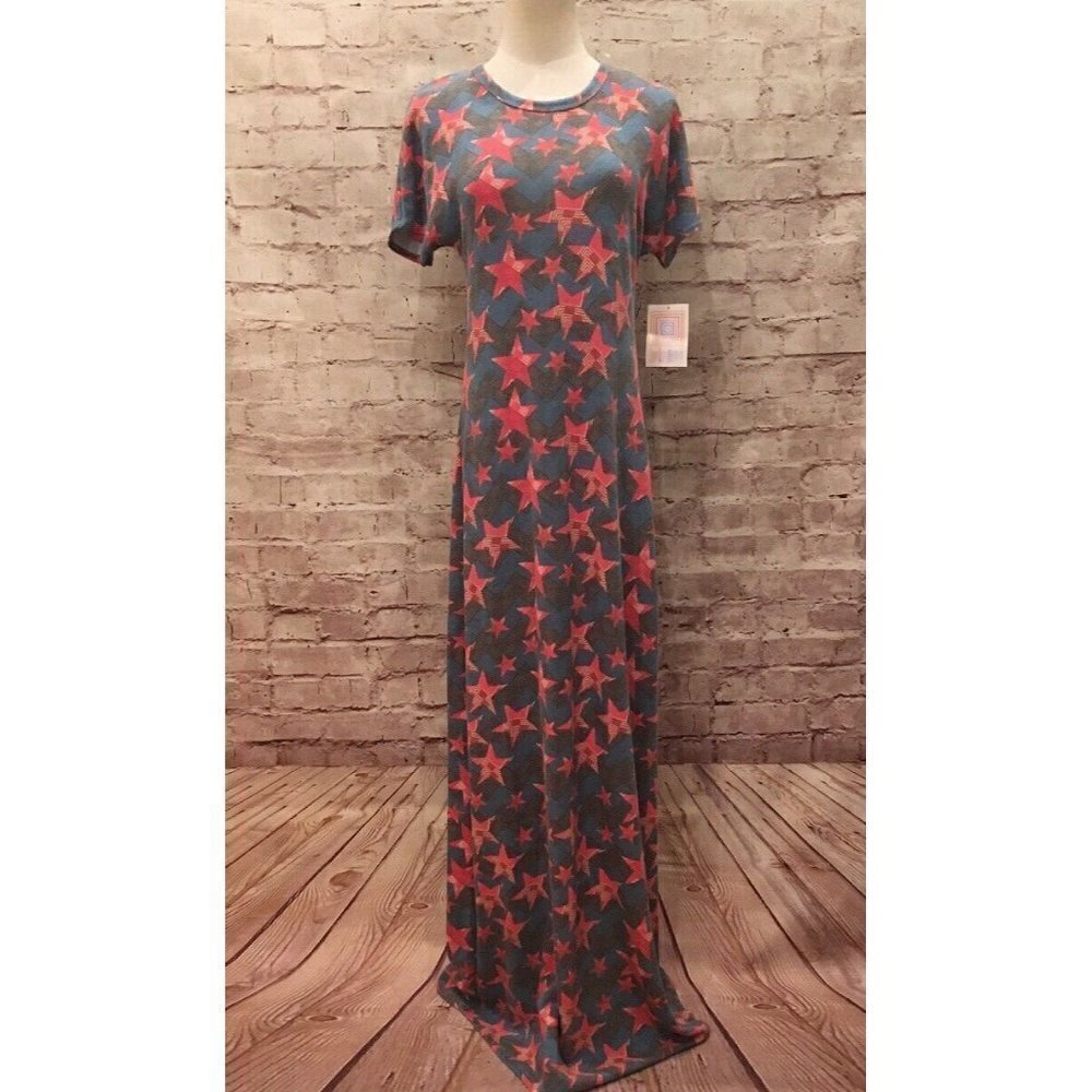 LuLaRoe Maria Maxi Dress Size XXS Americana Flag Stars 4th of July Patriotic